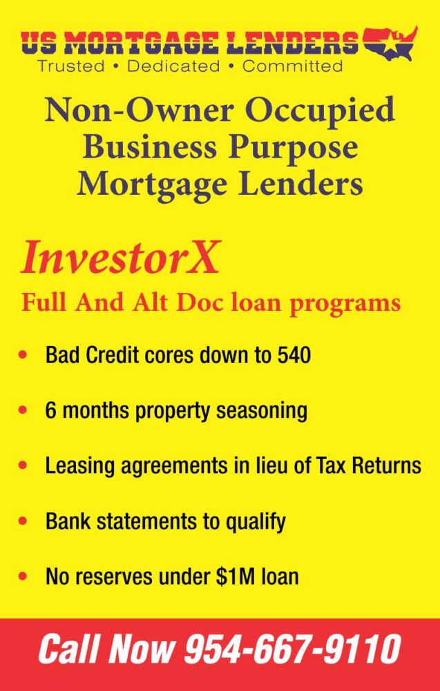 Florida Bad Credit Rental Home and Investment Property Mortgage Refinance